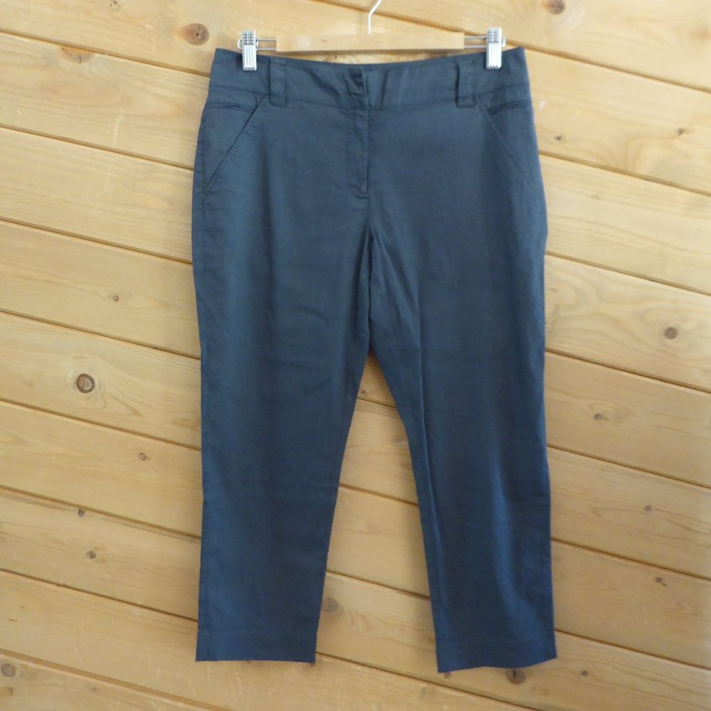 Eileen Fisher Petite Dark Gray Linen Blend Crop Ankle Pants Capri 10P Petite